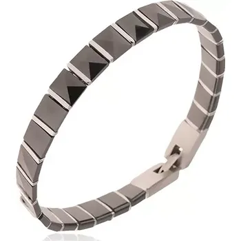 Náramek Černý keramický náramek, pyramidové články, ocelové proužky