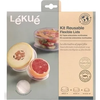 Lékué Sada silikonových víček na potraviny a nádobí, 3 ks, průhledná