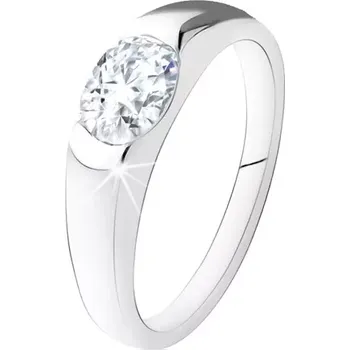 Prsten Zásnubní prsten ze stříbra 925, oválný čirý kamínek, hladká ramena - Velikost: 54