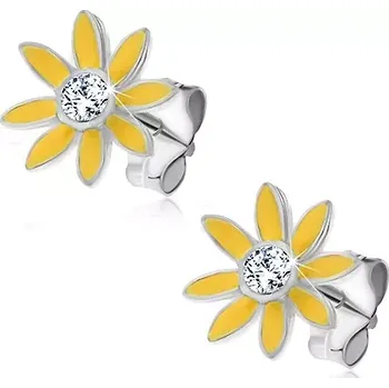 Náušnice Stříbrné náušnice 925 - žlutá kopretinka, puzetka