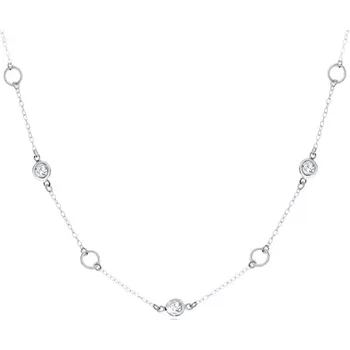Náhrdelník Stříbrný náhrdelník 925, kruhy - ozdobné zářezy, čiré blyštivé zirkony