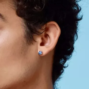 Náušnice Náušnice z chirurgické oceli - kulatý opál v objímce, puzetové zapínání, 5 mm - Barva: Duhová