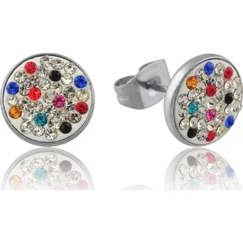 Náušnice Zdobené puzetové náušnice z oceli - barevné zirkony