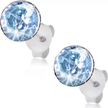 Náušnice Stříbrné náušnice 925, kulatý světle modrý krystal Swarovski, puzetky