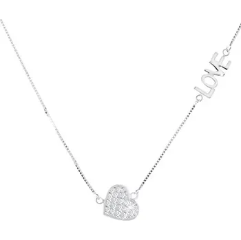 Náhrdelník Náhrdelník ze stříbra 925, čiré zirkonové srdíčko, lesklý nápis "LOVE"