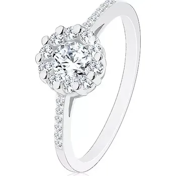 Prsten Stříbrný 925 prsten - čirý zářivý kvítek, zirkonová ramena - Velikost: 62