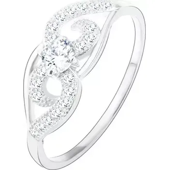 Prsten Prsten, stříbro 925, asymetrické zatočené linie, čirý kulatý zirkon - Velikost: 54