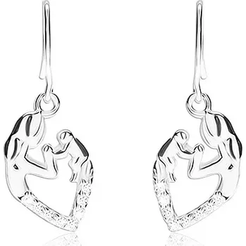 Náušnice Stříbrné 925 náušnice - obrys srdce se siluetou matky a děťátka