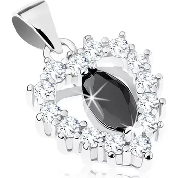 Přívěsek Stříbrný přívěsek 925, čirá blýskavá kontura srdíčka, černé zirkonové zrnko