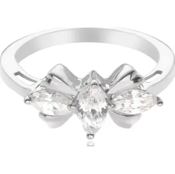 Prsten Stříbrný prsten 925 - mašle se třemi čirými kameny - Velikost: 54