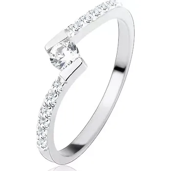 Prsten Stříbrný prsten 925, kulatý čirý zirkon mezi zahnutými konci ramen - Velikost: 54