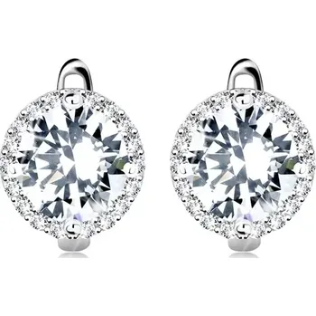 Náušnice Stříbrné náušnice 925, velký kulatý zirkon čiré barvy s blýskavým lemem