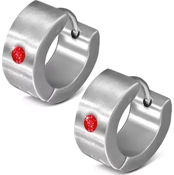 Náušnice Kruhové kloubové náušnice z oceli 316L, zrcadlový lesk, červený zirkonek