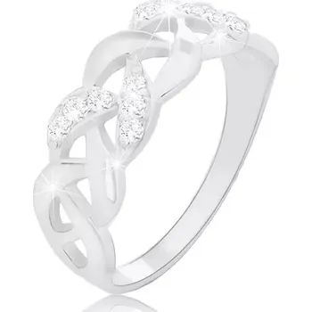 Prsten Prsten ze stříbra 925, zapletený vzor z hladkých a zirkonových linií - Velikost: 56