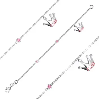 Náramek Dětský náramek ze stříbra 925 - koruna s nápisem "Princess", růžové zirkony