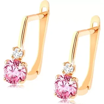 Náušnice Zlaté náušnice 14K s růžovým a čirým zirkonem