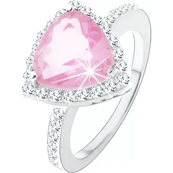 Prsten Stříbrný 925 prsten, trojúhelníkový růžový zirkon, blýskavý čirý lem - Velikost: 48