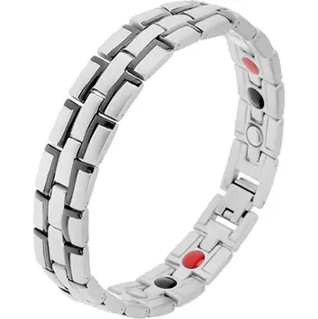 Náramek Ocelový náramek s magnety, stříbrná barva, černé linie "L"