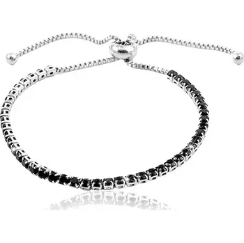 Náramek Ocelový náramek stříbrné barvy, linie kulatých černých zirkonů