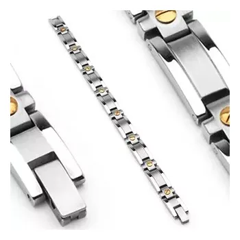 Náramek Ocelový náramek se středovým matným pruhem, dvoubarevný