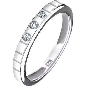 Prsten Stříbrný prsten 925 - tři vsazené zirkony, gravírované linky - Velikost: 50