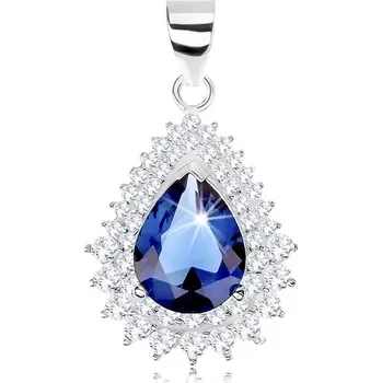 Přívěsek Stříbrný přívěsek 925, modrý zirkon - kapka, čirý zirkonový lem