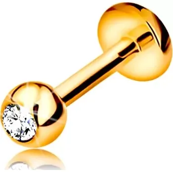 Piercing Piercing ve žlutém 14K zlatě - do rtu, brady a nad ret, kulička se zirkonem, 1,6 mm