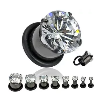 Piercing Tunel do ucha z titanu, anodizovaný, s gumičkou a zirkonem - Tloušťka : 10 mm