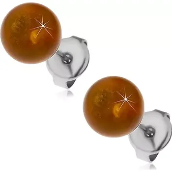 Náušnice Ocelové puzetové náušnice, žlutohnědé kuličky, 8 mm