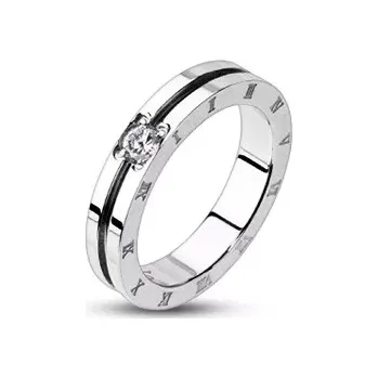 Prsten Prsten z oceli se zirkonem a římskými čísly - Velikost: 51