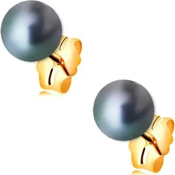 Náušnice Zlaté náušnice 585 - kulatá perla s barevným leskem, puzetové zapínání