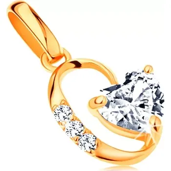 Přívěsek Zlatý 14K přívěsek - čiré zirkonové srdíčko, oválná kontura s drobnými zirkonky