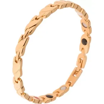 Náramek Ocelový náramek zlaté barvy, články s vyvýšeným šikmým pásem, magnety