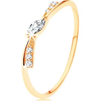 Prsten Prsten ve žlutém 14K zlatě - úzká mašlička zdobená čirými zirkony - Velikost: 59