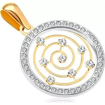 Přívěsek Zlatý 14K přívěsek - kroužek z bílého zlata a zirkonů, tenká spirála uprostřed