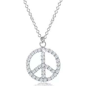 Náhrdelník Stříbrný náhrdelník 925, symbol míru vykládaný čirými zirkony