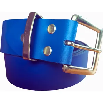 Opasek opaskujse Kožený opasek, modrá kůže, spona mosazná, zlatá hranatá Délka opasku: 75 cm