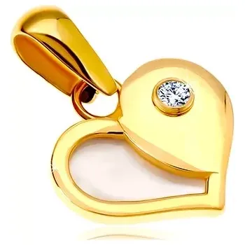 Přívěsek Zlatý 14K přívěsek - srdce s polovinou z bílé perleti a kulatým zirkonem