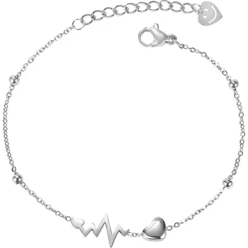 Náramek Náramek z oceli stříbrné barvy, lesklé kuličky, srdíčko, tlukot srdce, smajlík