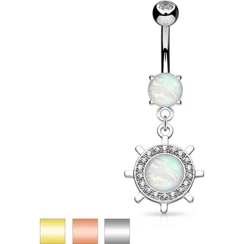 Piercing Piercing do bříška, ocel 316L, kormidlo se syntetickým opálem a zirkonky - Barva piercing: Stříbrná