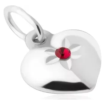 Přívěsek Přívěsek - souměrná vypouklá srdce, červený kamínek, stříbro 925