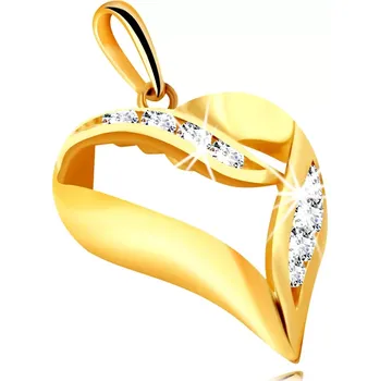 Přívěsek Přívěsek ze 14K zlata - kontura srdce, nepravidelná linie, lesklé čiré zirkony