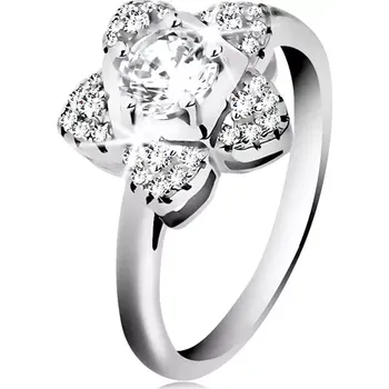 Prsten Zásnubní prsten, stříbro 925, blýskavý zirkonový kvítek čiré barvy - Velikost: 58