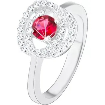 Prsten Stříbrný prsten 925, lesklá ramena, dvojitý lem, tmavě růžový zirkon - Velikost: 60