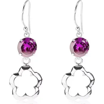 Náušnice Stříbrné náušnice 925, kulatý fialový zirkon, obrys květu s vysokým leskem