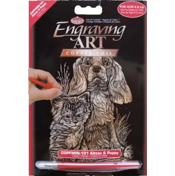 Výtvarná sada Seškrabovací obrázek- mini- Zlatý- pes s kočkou
