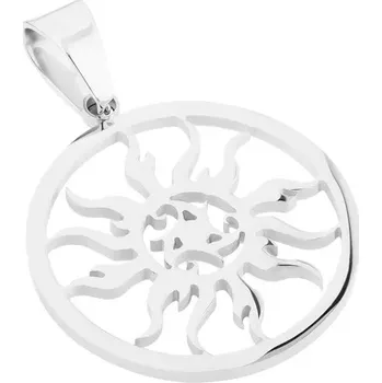 Přívěsek Přívěsek z oceli 316L, stříbrná barva, kontura kruhu s vykrajovaným sluncem