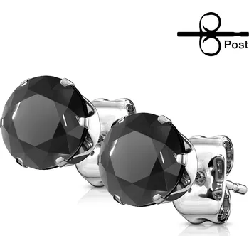 Náušnice Náušnice z chirurgické oceli - puzetky s černým zirkonem - Velikost zirkonu: 8 mm