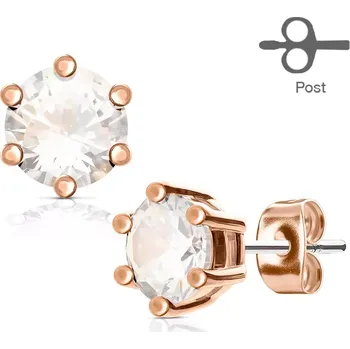 Náušnice Ocelové puzetové náušnice, kulatý čirý zirkon v kotlíku měděné barvy - Průměr: 3 mm