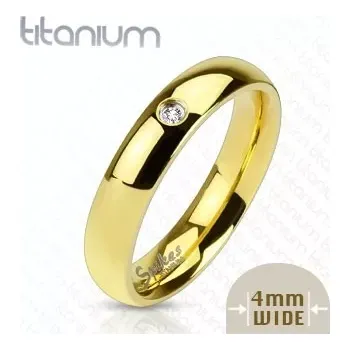 Prsten Šperky Eshop Titanový prsten zlaté barvy se zirkonem, 4 mm 50 mm